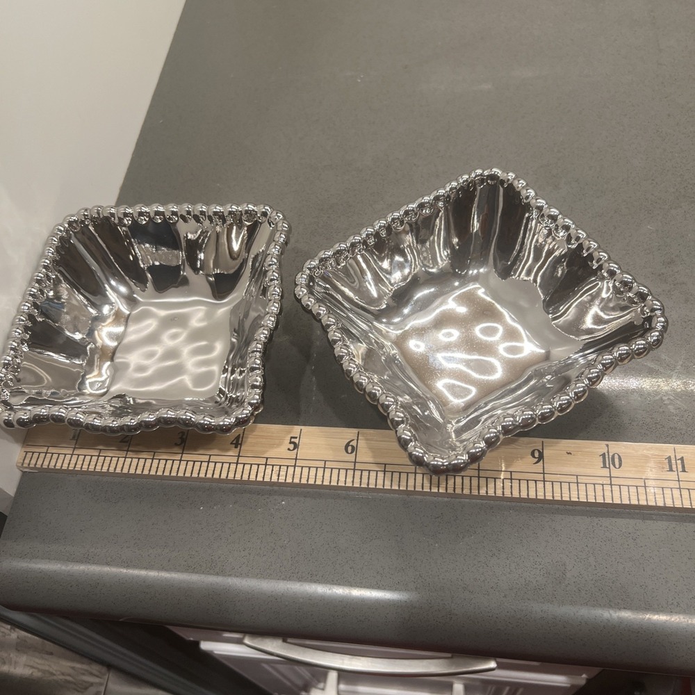 BAROQUE COLLECTION 5 in Silver Bead Square Tidbit Bowl - Set of 2
